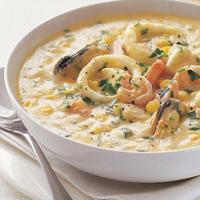 Squid and other seafood in sour cream sauce