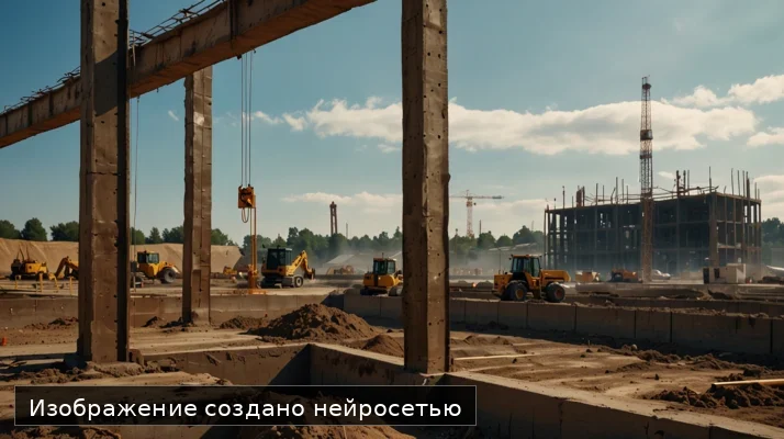 Сравнение ленточного и плитного фундамента: два железобетонных основания на строительном участке
